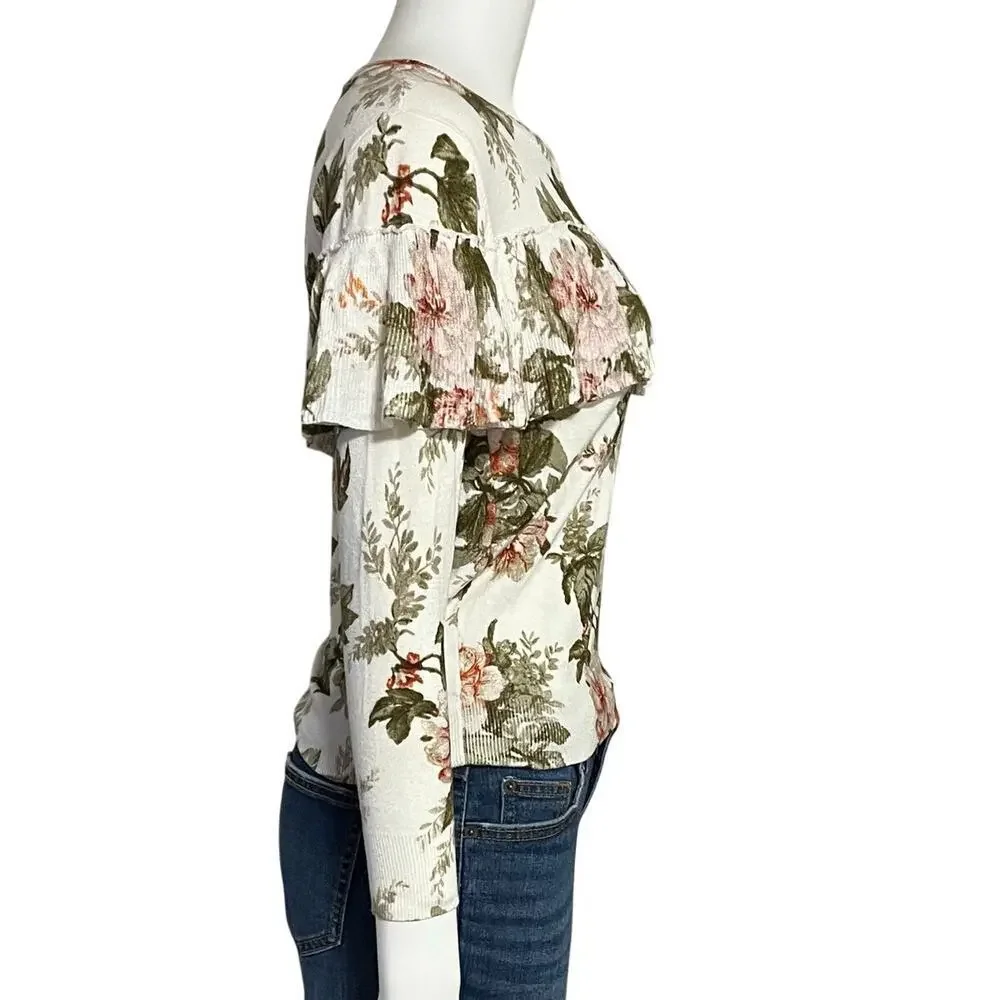 Harlyn Anthropologie Ritchie Floral Ruffled Sweater Size XS